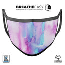 Blue and Pinkish Absorbed Watercolor Texture - Made in USA Mouth Cover Unisex Anti-Dust Cotton Blend Reusable & Washable Face Mask with Adjustable Sizing for Adult or Child