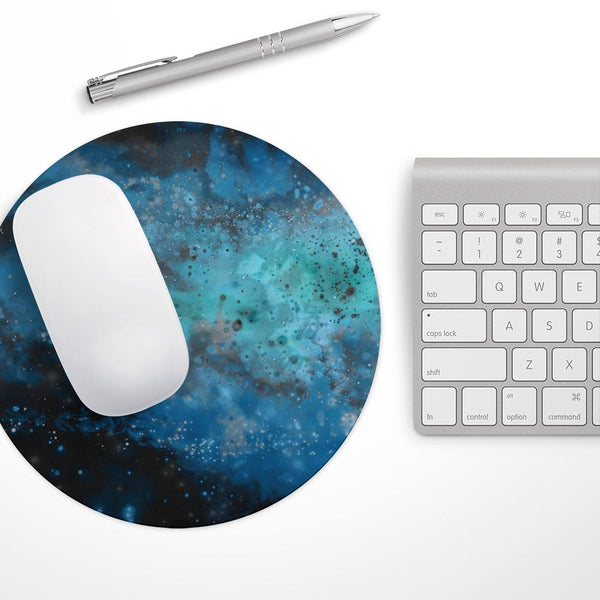 Blue and Teal Painted Universe// WaterProof Rubber Foam Backed Anti-Slip Mouse Pad for Home Work Office or Gaming Computer Desk
