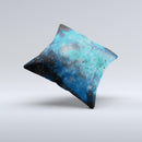 Blue and Teal Painted Universe Ink-Fuzed Decorative Throw Pillow