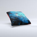 Blue and Teal Painted Universe Ink-Fuzed Decorative Throw Pillow