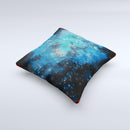 Blue and Teal Painted Universe Ink-Fuzed Decorative Throw Pillow