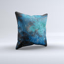 Blue and Teal Painted Universe Ink-Fuzed Decorative Throw Pillow
