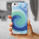 Blue and Teal Watercolor Swirl iPhone 6/6s or 6/6s Plus 2-Piece Hybrid INK-Fuzed Case