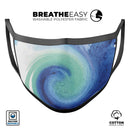 Blue and Teal Watercolor Swirl - Made in USA Mouth Cover Unisex Anti-Dust Cotton Blend Reusable & Washable Face Mask with Adjustable Sizing for Adult or Child