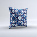Blue and White Mosaic Mirrored Pattern ink-Fuzed Decorative Throw Pillow