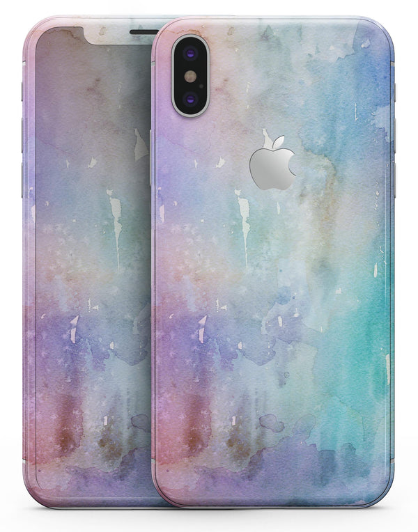 Blushed Blue to MInt 42 Absorbed Watercolor Texture - iPhone X Skin-Kit