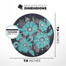 Bright Blue Accented Flower Illustration// WaterProof Rubber Foam Backed Anti-Slip Mouse Pad for Home Work Office or Gaming Computer Desk