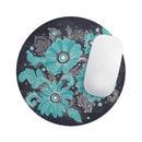 Bright Blue Accented Flower Illustration// WaterProof Rubber Foam Backed Anti-Slip Mouse Pad for Home Work Office or Gaming Computer Desk