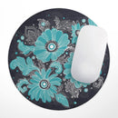 Bright Blue Accented Flower Illustration// WaterProof Rubber Foam Backed Anti-Slip Mouse Pad for Home Work Office or Gaming Computer Desk