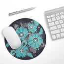 Bright Blue Accented Flower Illustration// WaterProof Rubber Foam Backed Anti-Slip Mouse Pad for Home Work Office or Gaming Computer Desk