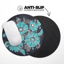 Bright Blue Accented Flower Illustration// WaterProof Rubber Foam Backed Anti-Slip Mouse Pad for Home Work Office or Gaming Computer Desk