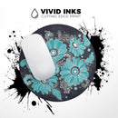 Bright Blue Accented Flower Illustration// WaterProof Rubber Foam Backed Anti-Slip Mouse Pad for Home Work Office or Gaming Computer Desk