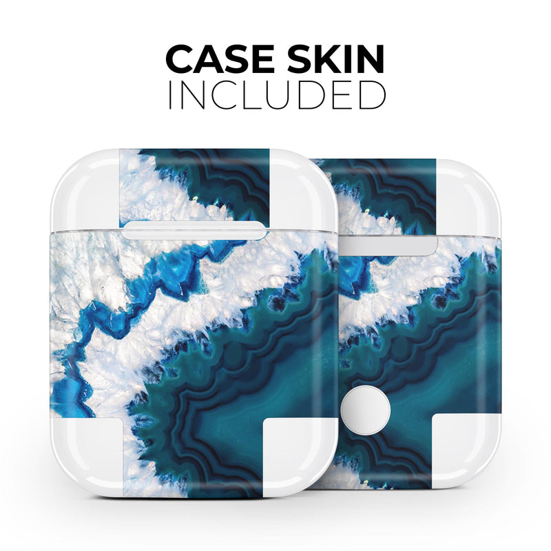Bright Blue Agate Slice - Full Body Skin Decal Wrap Kit for the Wireless Bluetooth Apple Airpods Pro, AirPods Gen 1 or Gen 2 with Wireless Charging