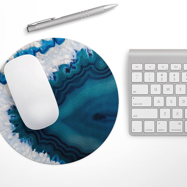 Bright Blue Agate Slice// WaterProof Rubber Foam Backed Anti-Slip Mouse Pad for Home Work Office or Gaming Computer Desk