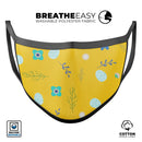 Bright Blue Flowers and Egg Pattern - Made in USA Mouth Cover Unisex Anti-Dust Cotton Blend Reusable & Washable Face Mask with Adjustable Sizing for Adult or Child