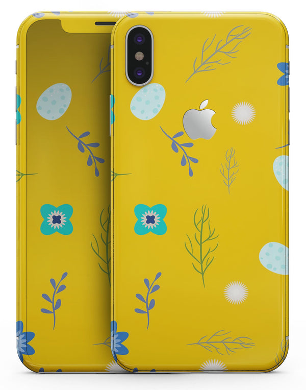 Bright Blue Flowers and Egg Pattern - iPhone X Skin-Kit