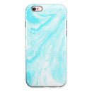 Bright Blue Textured Marble iPhone 6/6s or 6/6s Plus 2-Piece Hybrid INK-Fuzed Case