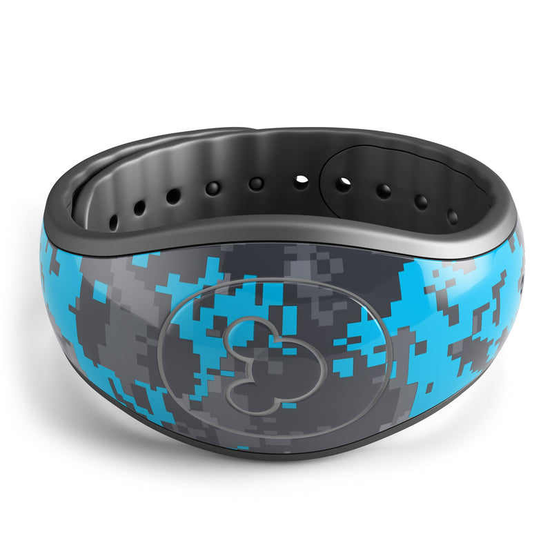Bright Blue and Gray Digital Camouflage - Decal Skin Wrap Kit for the Disney Magic Band