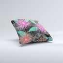 Bright Colorful Flower Sprouts ink-Fuzed Decorative Throw Pillow
