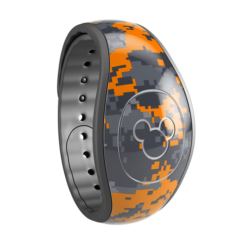 Bright Orange and Gray Digital Camouflage - Decal Skin Wrap Kit for the Disney Magic Band