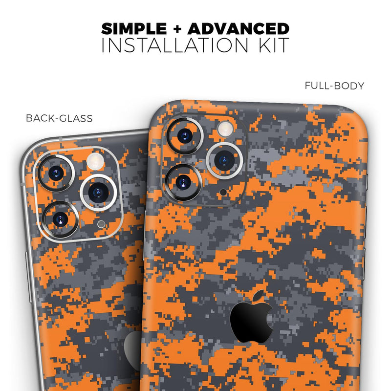 Bright Orange and Gray Digital Camouflage - Skin-Kit compatible with the Apple iPhone 13, 13 Pro Max, 13 Mini, 13 Pro, iPhone 12, iPhone 11 (All iPhones Available)