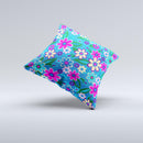 Bright Pink Blue Vector Floral Ink-Fuzed Decorative Throw Pillow