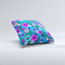 Bright Pink Blue Vector Floral Ink-Fuzed Decorative Throw Pillow