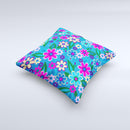 Bright Pink Blue Vector Floral Ink-Fuzed Decorative Throw Pillow