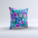 Bright Pink Blue Vector Floral Ink-Fuzed Decorative Throw Pillow