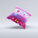 Bright Pink Cartoon Owls with Flowers and Butterflies Ink-Fuzed Decorative Throw Pillow