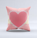 Bright Pink Heart Lace V3 ink-Fuzed Decorative Throw Pillow