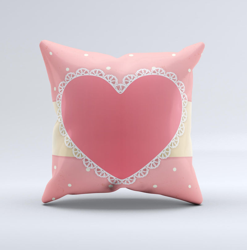 Bright Pink Heart Lace V3 ink-Fuzed Decorative Throw Pillow