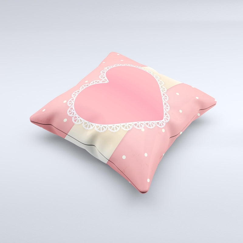 Bright Pink Heart Lace V3 ink-Fuzed Decorative Throw Pillow