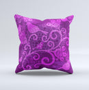 Bright Pink Purple Floral Paisley Ink-Fuzed Decorative Throw Pillow