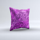 Bright Pink Purple Floral Paisley Ink-Fuzed Decorative Throw Pillow