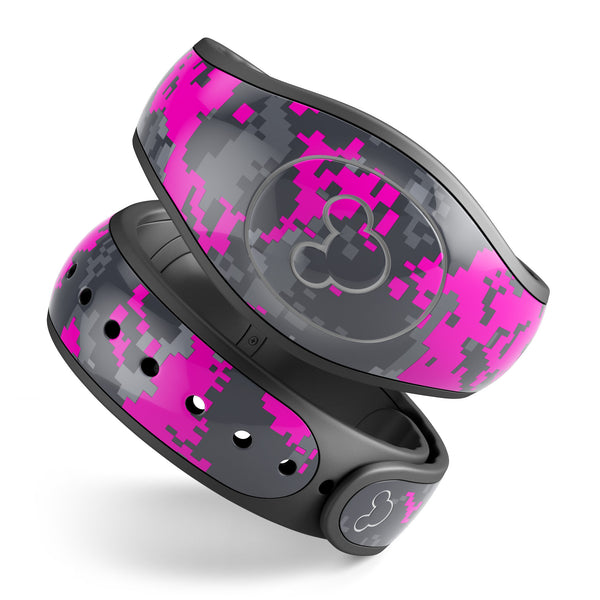 Bright Pink and Gray Digital Camouflage - Decal Skin Wrap Kit for the Disney Magic Band