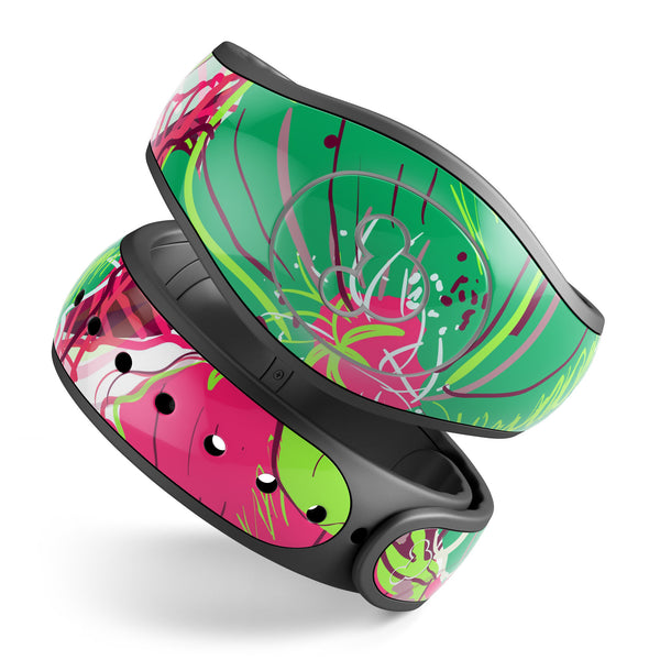 Bright Pink and Green Flowers - Decal Skin Wrap Kit for the Disney Magic Band