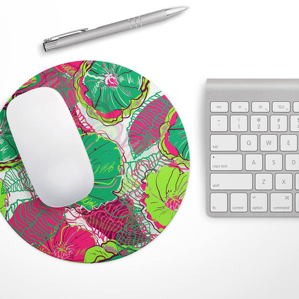Bright Pink and Green Flowers// WaterProof Rubber Foam Backed Anti-Slip Mouse Pad for Home Work Office or Gaming Computer Desk