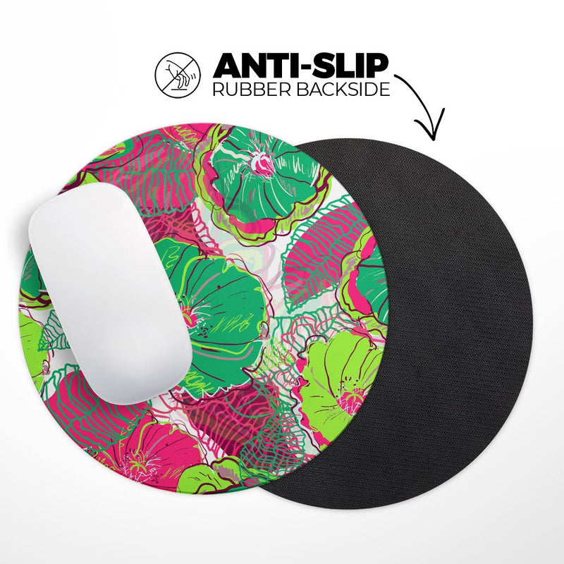 Bright Pink and Green Flowers// WaterProof Rubber Foam Backed Anti-Slip Mouse Pad for Home Work Office or Gaming Computer Desk