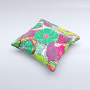 Bright Pink and Green Flowers Ink-Fuzed Decorative Throw Pillow