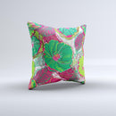 Bright Pink and Green Flowers Ink-Fuzed Decorative Throw Pillow