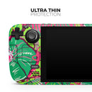 Bright Pink and Green Flowers // Full Body Skin Decal Wrap Kit for the Steam Deck handheld gaming computer
