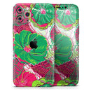 Bright Pink and Green Flowers  - Protective Skin Wrap & Decal – Compatible with iPhone SE to iPhone 17 Pro Max (All Models)