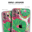 Bright Pink and Green Flowers  - Protective Skin Wrap & Decal – Compatible with iPhone SE to iPhone 17 Pro Max (All Models)