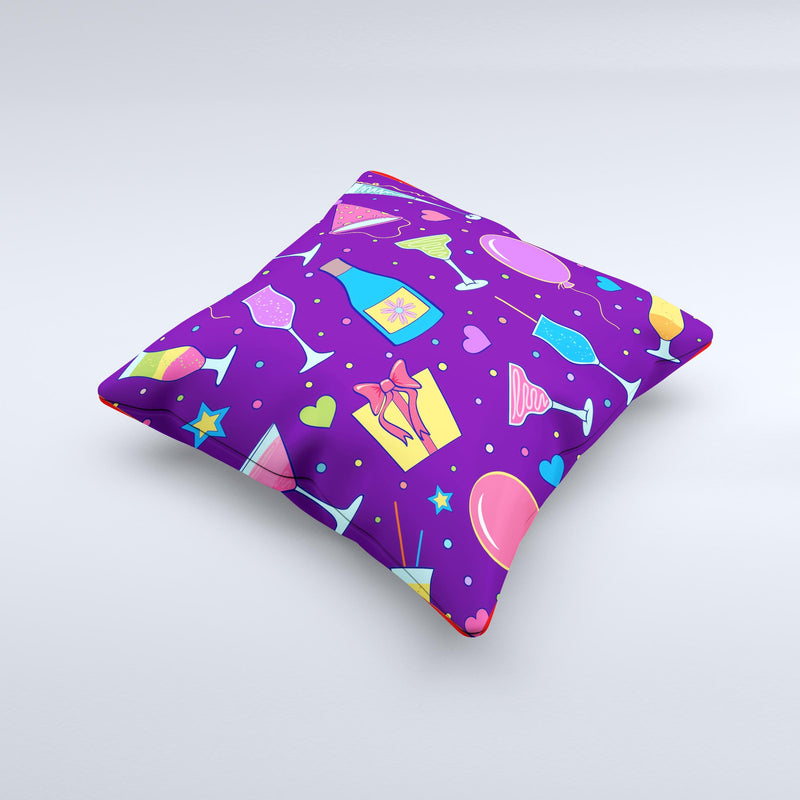 Bright Purple Party Drinks Ink-Fuzed Decorative Throw Pillow