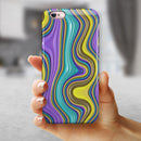 Bright Purple Teal and Mustard Yellow Color Waves iPhone 6/6s or 6/6s Plus 2-Piece Hybrid INK-Fuzed Case