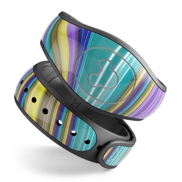 Bright Purple Teal and Mustard Yellow Color Waves - Decal Skin Wrap Kit for the Disney Magic Band