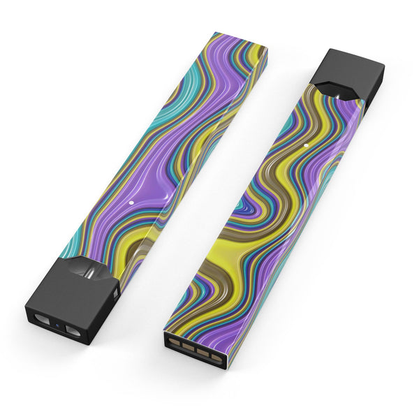 Bright Purple Teal and Mustard Yellow Color Waves - Premium Decal Protective Skin-Wrap Sticker compatible with the Juul Labs vaping device