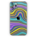 Bright Purple Teal and Mustard Yellow Color Waves - Vinyl Skin Wrap for iPhone 17 Pro Max, 17 Pro, 17 Air, 17, 16 & All Models — Soft Matte or Ultra Gloss