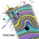 Bright Purple Teal and Mustard Yellow Color Waves - Vinyl Skin Wrap for iPhone 17 Pro Max, 17 Pro, 17 Air, 17, 16 & All Models — Soft Matte or Ultra Gloss